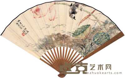 张大壮 1950年作 荷塘幽趣 成扇 